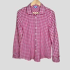 Draper James Gingham Checked Button Shirt 8 Gingham Ruffled Cuff Long Sleeves